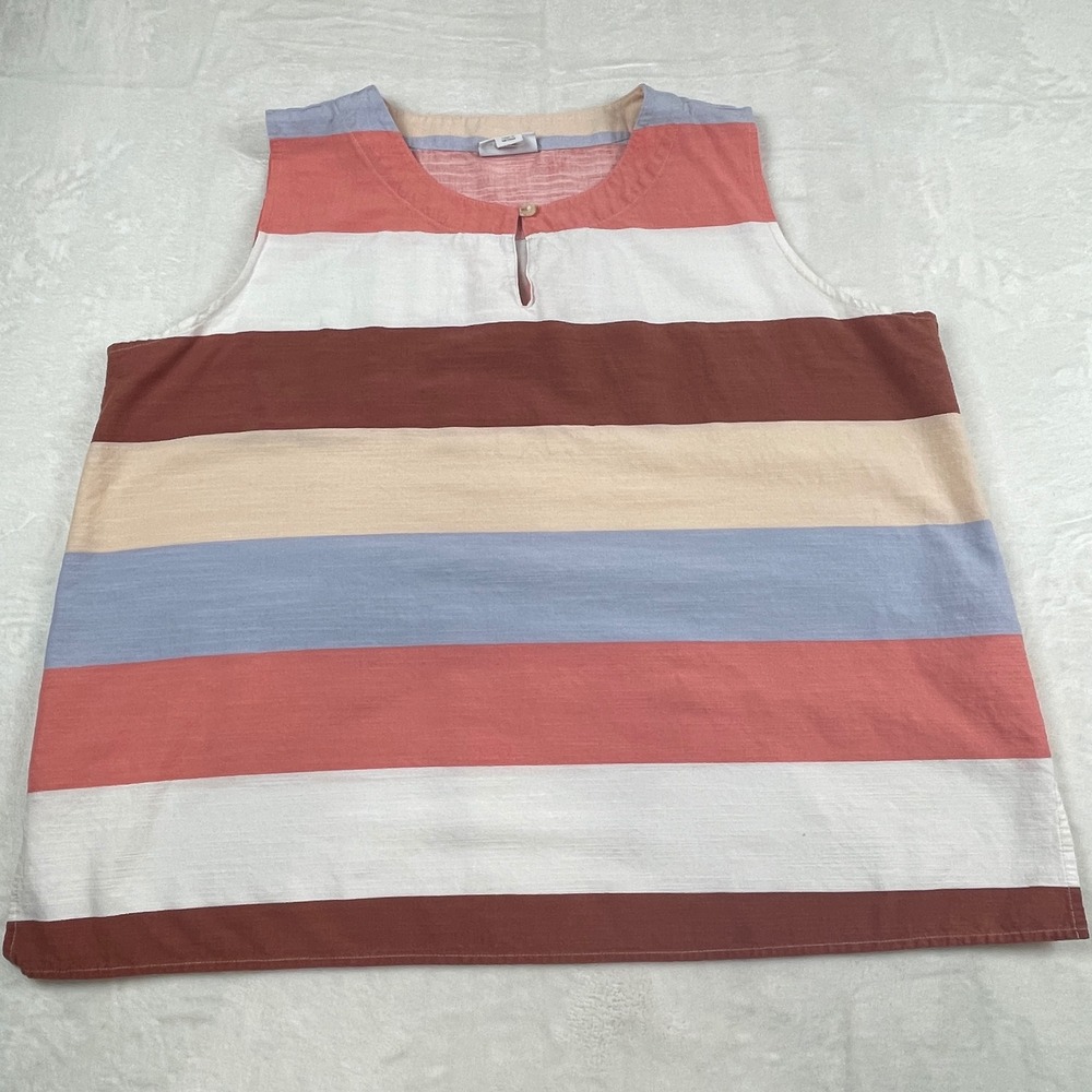 Liz Claiborne‎ Womens XL Multicolor Striped Sleeveless Keyhole Tank Top Cotton
